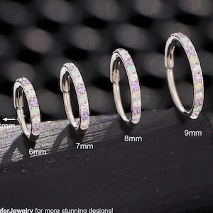 20G Paved Opal&Purple CZ Hinged Segment Nose Ring/Small Hoop Earrings/Cartilage Hoop/Nostril Hoop/Silver Conch/Helix Hoops/Everyday Earring
