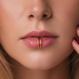 2PCS 16G Minimalist Double Hoop Lip Ring, Silver & Gold, Lip Piercing, Snake Bite Jewelry