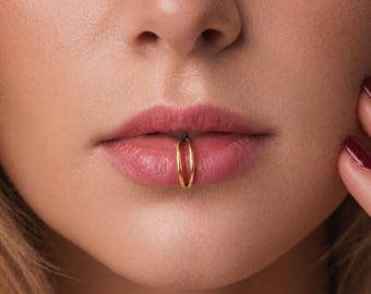 2PCS 16G Minimalist Double Hoop Lip Ring, Silver & Gold, Lip Piercing, Snake Bite Jewelry