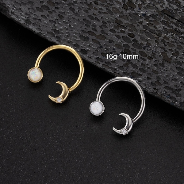 16G Opal Moon Horseshoe Septum Ring/Daith Jewelry/Cartilage Earring/Helix Hoop/Daith Hoop/Septum Jewelry/Tragus/Conch Earrings/Gift for Her