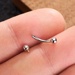 14K Solid Gold Plain Ball Ends Curved Barbell/16G Rook Earring, Eyebrow Piercing Jewelry/Dainty Internally Threaded Vertical Labret 6/8/10mm