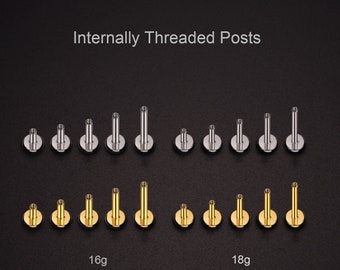16G 18G 5-12mm Internally Threaded Implant Titanium Replacement Post/Silver/Gold Threaded Post/Flat Back/Cartilage/helix/conch/tragus studs