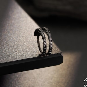 Surgical Steel Black CZ Double Hoop Nose Ring 20G, Cartilage Hoop Earring, Tiny Huggie Clicker, Nose Piercing Jewelry, Halloween gift