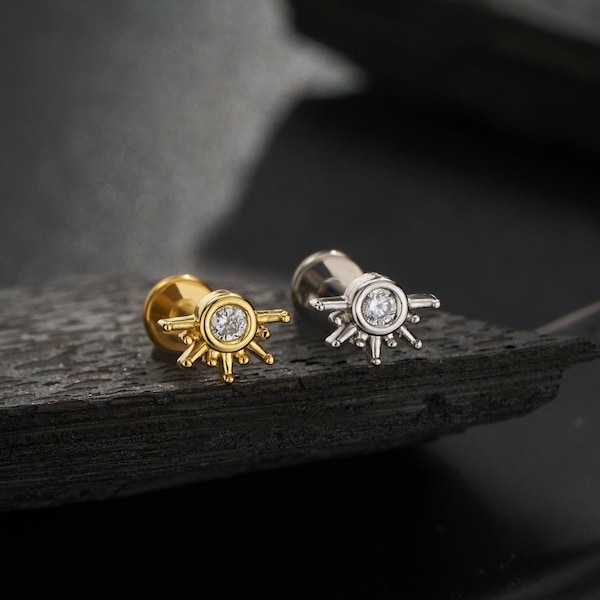16G Titanium Threadless CZ Sun Cartilage Stud/Helix Studs/Tragus Stud/Cartilage Earring/Conch Stud/Labret stud/FlatBack Stud/Helix/Gift