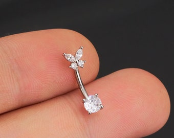 Barre incurvée 16G Butterfly CZ/boucle d'oreille tour/bague pour sourcils/barre tour/bijoux Labret verticaux/piercing tour/piercing sourcil/cartilage/cadeau