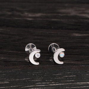 16G Chirurgenstahl Opal CZ Halbmond fadenlose Push-In Labret Bolzen/Knorpelohrring/Nase/Tragus/Muschel/Helix flache Rückseite Bolzen 16g 18g 20g
