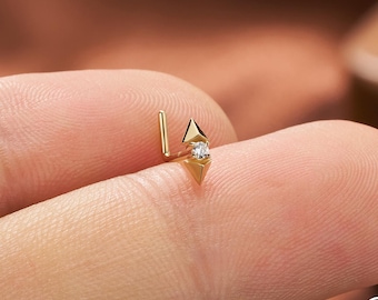 14K Solid Gold Tiny L-Shaped Nose Stud – 20G Small Nose Ring, 1pc