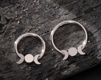 16G Moon Phase Septum Ring/Silver Hinged Segment Clicker/Daith Hoop Earring/Cartilage Hoop/Helix Hoop/Conch/Tragus Hoop/Septum Jewelry/Gifts