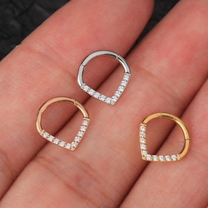 16G CZ  V-Shape Hinged Segment Ring/Septum Ring/Cartilage Hoop/Helix Hoop/Tragus Piercing Hoop/Upper Lobe Piercing/Cartilage Earring