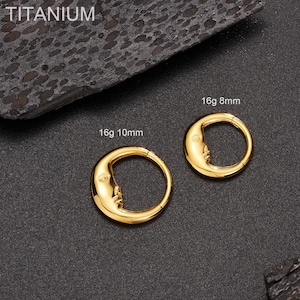 16G 8/10 mm titanium gouden maangezicht septum clicker, scharnierende daith hoepel, helix, tragus/conch piercing sieraden, unieke septumring, cadeau voor haar