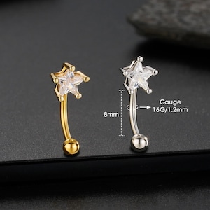 16G Star CZ Curved Barbell/Rook Earring/Eyebrow Ring/Rook Barbell/Vertical Labret Jewelry/Rook Piercing/Eyebrow Piercing/Cartilage/Gift/Rook