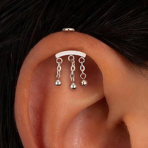 16G Tiny Balls Vertical Helix Piercing Jewelry, Hidden Helix Chain Earring, Threadless Push Pin Cartilage Stud, Gift for Her
