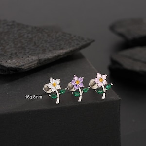 16G 8 mm Frühlingsblume Knorpel Ohrstecker - mit Innengewinde flache Rückseite für Helix, Tragus, Conch, Labret Piercings, mehrfarbiger Blumen Ohrring