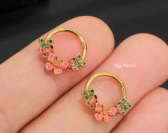 16G Iridescent Butterfly Cartilage Hoop Earring/Septum Clicker/Daith Jewelry/Helix/Conch/Tragus/Septum Hoop/Dainty Hoop Earring/Gift for her