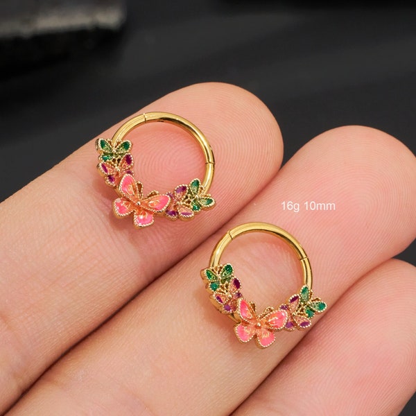 16G Iridescent Butterfly Cartilage Hoop Earring/Septum Clicker/Daith Jewelry/Helix/Conch/Tragus/Septum Hoop/Dainty Hoop Earring/Gift for her