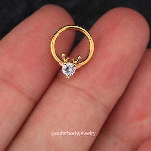 16G Deer Christmas Septum Ring/Daith Hoop/Conch Hoop/Tragus Hoop/Helix Hoop/Rook earring/Cartilage Earrings/Minimalist Jewelry/Gift for her