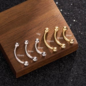 14K Solid Gold CZ Curved Barbell – 16G Rook Earring, Eyebrow Piercing Jewelry – Dainty Double CZ Ends, Internally Threaded Vertical Labret