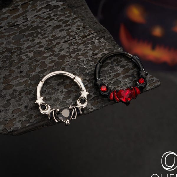 16G Schwarz/Rot Herz CZ Septum Hinged Segment Clicker 8/10 mm Silber/Schwarz Daith Ohrring/Septum Piercing/Helix/Conch/Knorpel Hoop/Halloween