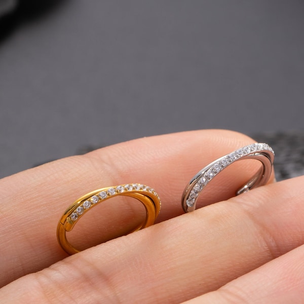 20G 18G 20G CZ Cross Nose Ring/Cartilage Hoop/Tiny Huggie Hoop Clicker/Conch/Helix/Tragus/Rook/Nose Piercing Hoop/Dainty Earrings 6,8,10mm