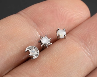 3pcs 20G Sun Moon Opal Silver Nose Studs l Shape Nose Ring