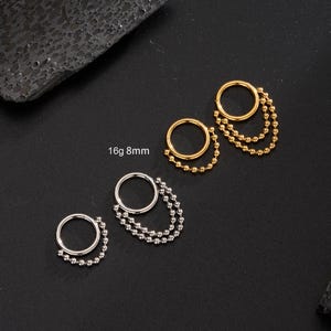 16G Gold/Silver Septum Ring – Elegant Chain Hoop with Single or Double Layers,Unique Stackable Design,Nose Clicker/Helix/Conch Chain Earring