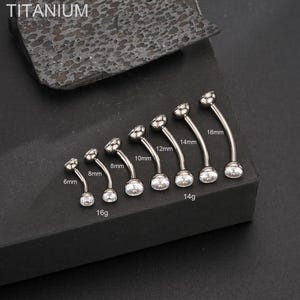 16G Titanium Bezel CZ Curved Barbell/14G CZ Belly Ring/Vertical Labrert/Rook Earring/Eyebrow Ring/Navel Piercing/Internally threaded barbell