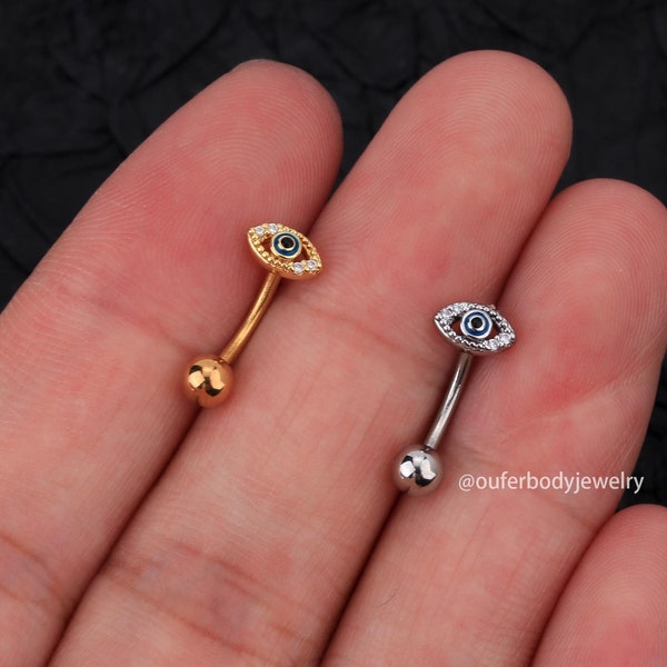 16G Evil Eye Eyebrow Ring/Rook Barbell/Curved Barbell/Rook Earring/Rook Piercing/Eyebrow Piercing/Cartilage Piercing Jewelry/Gift For Her