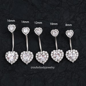 14G 316L Stainless Steel Double CZ Heart Belly Button Ring- Body Piercing Jewelry/ Belly Button Jewelry/ Belly Button Piercing/ Navel Ring