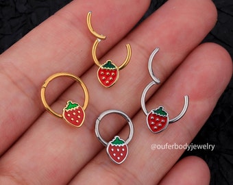 16G CZ Strawberry Septum Ring/Daith Ring/Cartilage Earrings/Helix Earring/Tragus Earring/Conch Hoop/Hoop Earring/Tiny Gold Hoop/Silver Hoop