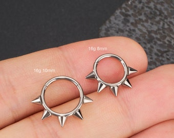 16G Implant Titanium Spike Septum Ring/Nose Ring/Daith Hoop/Hinged Clicker Hoop/Five Spikes Septum Clicker/Helix/Conch/Tragus Hoop/Gifts