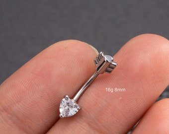 16G sztanga ze strzałką Rook/kolczyk do brwi/biżuteria z pionowym labretem w kształcie serca/zakrzywiona sztanga/kolczyk Rook/piercing do brwi/pręt do chrząstki/prezent dla niej