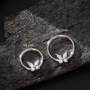 16G Chirurgenstahl Schmetterling CZ Klapp Hoop Clicker/Septum Ring/Daith Hoop/Septum Schmuck/Knorpel Piercing/Helix/Conch/Tragus Hoop Ohrring