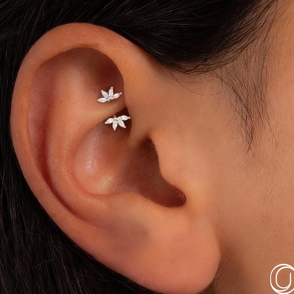 16G Lotus Blume Turm Ohrring, Gold/Silber Krone Curved Barbell, Zierliche Augenbrauen Piercing Ring, Knorpel Turm Schmuck, Ohrring Geschenk