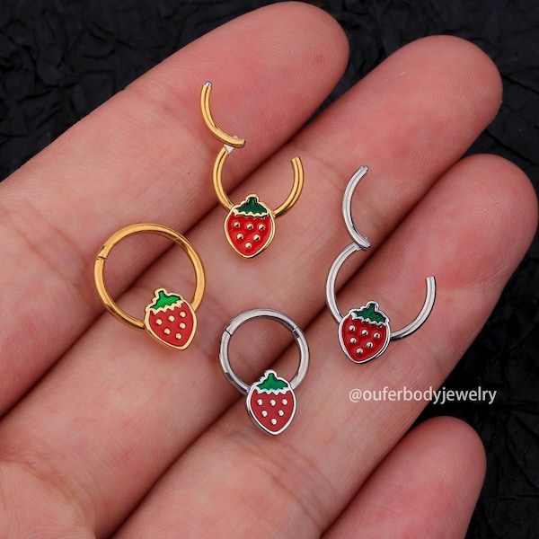 16G CZ Strawberry Septum Ring/Daith Ring/Cartilage Earrings/Helix Earring/Tragus Earring/Conch Hoop/Hoop Earring/Tiny Gold Hoop/Silver Hoop