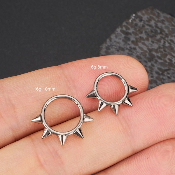 16G Implant Titanium Spike Septum Ring/Nose Ring/Daith Hoop/Hinged Clicker Hoop/Five Spikes Septum Clicker/Helix/Conch/Tragus Hoop/Gifts