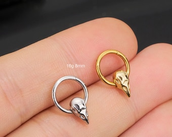 16G Skull Bird Septum Ring/Hinged Segment Clicker/Daith Earring/Cartilage Hoop/Helix/Tragus/Conch Hoop/Halloween Jewelry/Septum Piercing