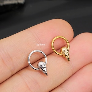 16G Skull Bird Septum Ring/Hinged Segment Clicker/Daith Earring/Cartilage Hoop/Helix/Tragus/Conch Hoop/Halloween Jewelry/Septum Piercing