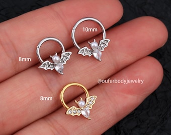 16G Bat Septum Ring/Daith Earring/Conch Hoop/Tragus Jewelry/Helix Earrings/Septum Jewelry/Gold Hoop Earrings/Cartilage Earrings/Gift for her