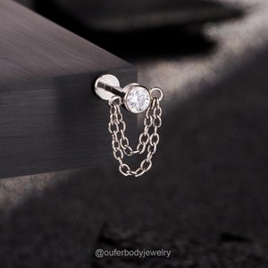 16G Bezel CZ Dangle Cartilage Stud/Internally Threaded Flat back Stud/Cartilage Earring/Helix Studs/Tragus Stud/Conch Stud/Labret Piercing