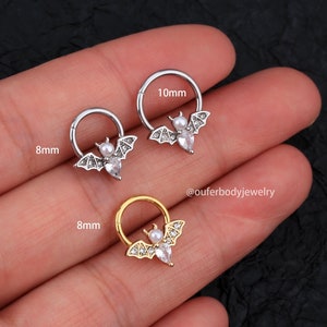 16G Bat Septum Ring/Daith Earring/Conch Hoop/Tragus Jewelry/Helix Earrings/Septum Jewelry/Gold Hoop Earrings/Cartilage Earrings/Gift for her