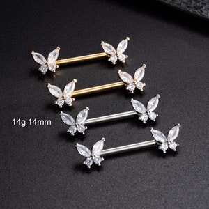 14G Butterfly CZ Nipple Rings/Nipple Barbell/Nipple Jewelry/Barbell Jewelry/Nipple Piercing/Sexy Body Jewelry/Barbell Piercing/Birthday Gift