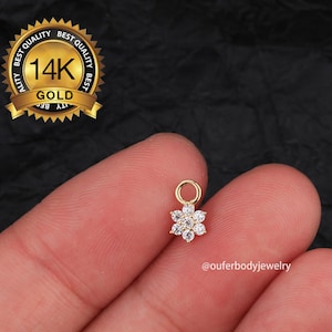 14K Solid Gold Baby Flower Hoop Earring Charm/Huggies Charms/Mini Charm Hoop/Daith Helix Tragus Conch Rook Hoop Ear Ring Charm/Gift for her