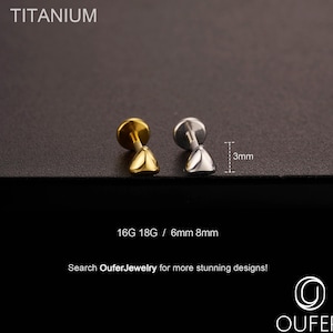 16G/18G Titanium Triangle Push Pin Chunky Earrings | Threadless Flat Back Labret Stud,Cartilage,Conch,Helix,Tragus,Nose Piercing Gold/Silver