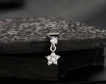 20G Dangle CZ Flower L Shape Nose Stud/Nose Ring/Nose Jewelry/Nose Piercing/Nostril Jewelry/Tiny Silver Nose Studs/Gift For Her/Nose Bone
