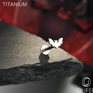16G Implant TITANIUM Bat Wing Cartilage Stud Earring,Labret Piercing,Internally Threaded FlatBack Stud,Conch,Helix,Tragus,Halloween Piercing