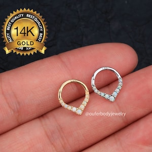 14K Solid Gold 16G Opal V-Form Septum Ring/Daith Hoop/Tragus Schmuck/Septum Schmuck/Knorpel Hoop/Conch Hoop/Helix Ohrring/Daith Schmuck