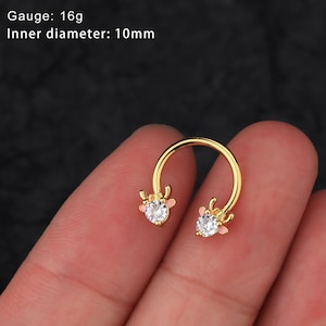 16G Xmas Deer CZ Septum Ring/Cartilage Hoop/Helix Hoop/Daith Hoop/Tragus Hoop/Cartilage Earring/Conch Hoop/Gift for Her/Minimalist Earrings