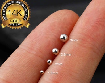 14K White Gold Solid Ball Threadless Push In Labret Stud Earrings/Threadless Ends/Nose/Tragus/Cartilage/Conch/Forward Helix Studs/Flat Back