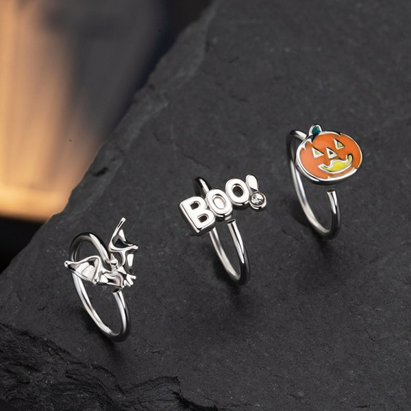 3PCS 20G Bat/Pumpkin/Boo End Nose Hoop/Nose Piercing/Nose Ring Set/Nose Jewelry/Cartilage Earring/Silver Nose Ring/Thin Hoops/Halloween Gift