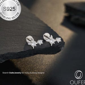 925スターリングシルバースターCZ軟骨スタッド/16Gヘリックス/コンクフラットバックイヤリング/内ネジ1個